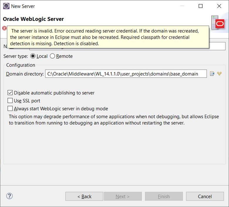 Error when trying to setup Weblogic 14.1.1.0 server in Eclipse 4.27 or ...