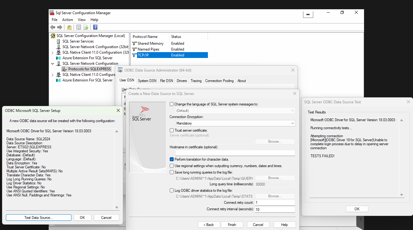 Solved: Issues connection to SQL Server through ODBC links | Experts ...