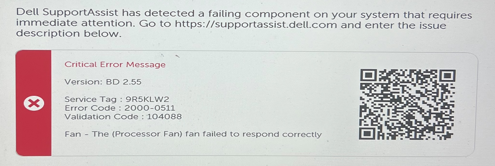 processor fan is not responding to Dell diagnostics on Dell laptop