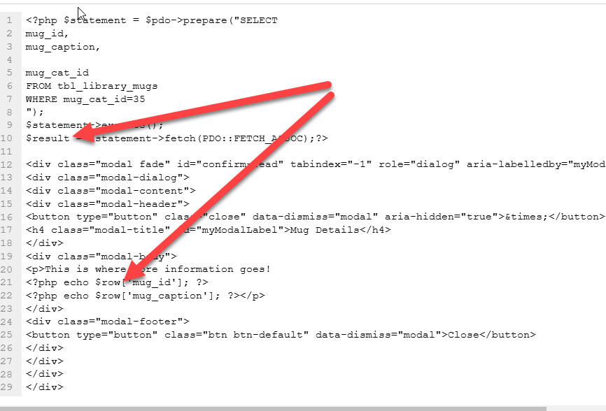 Solved: Show dynamic data on modal popup using php | Experts Exchange