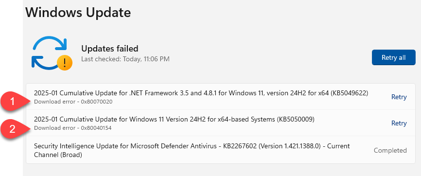 Solved: Windows 11 - Windows Update - updates failed - Download error ...