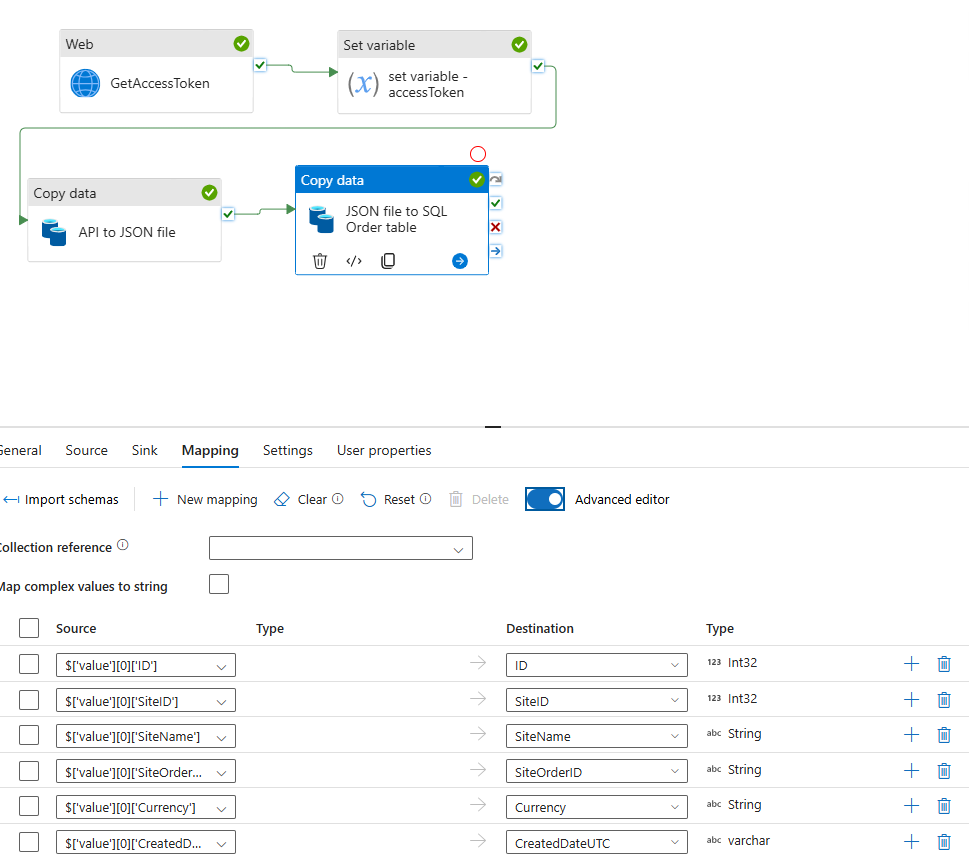 Solved: Copy JSON to Azure SQL tables in Data Factory | Experts Exchange