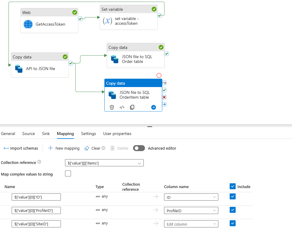 Solved: Copy JSON to Azure SQL tables in Data Factory | Experts Exchange
