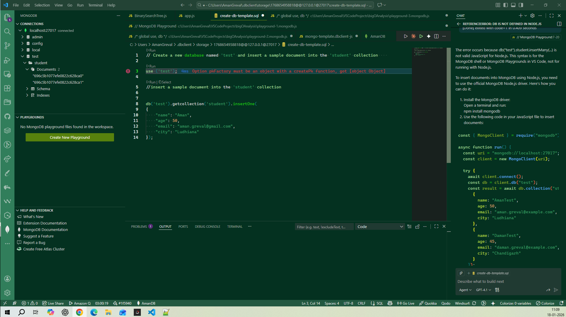 Solved: Error while running mongodb commands in vscode extention ...
